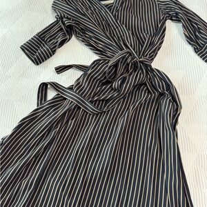Uniqlo Striped Navy and Brown Wrap Dress